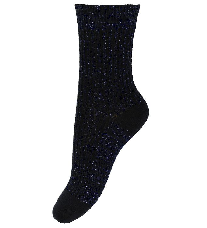 10: Melton Strømper - Uld - Rib - Navy m. Glitter