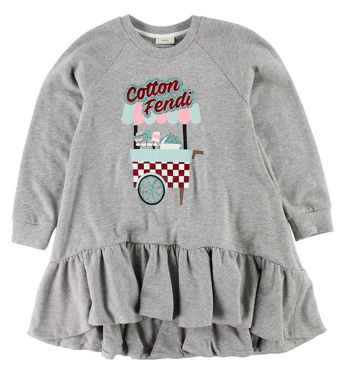 14: Fendi Kids Kjole - Sweat - Gråmeleret m. Glimmer Print