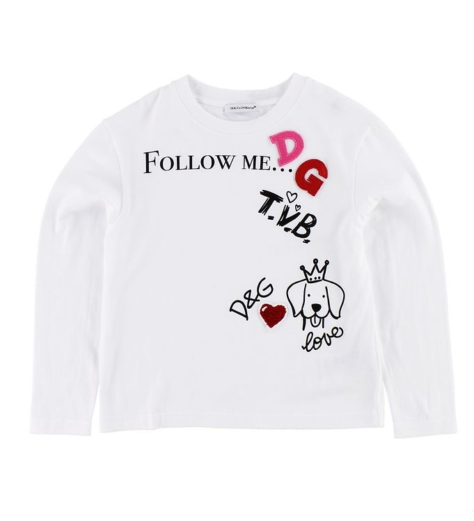 Dolce & Gabbana Bluse - Hvid m. Print/Patches