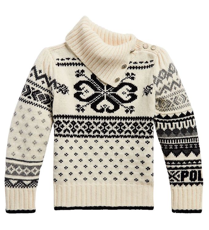 Polo Ralph Lauren Bluse Uld Nylon Creme Sort Mønster