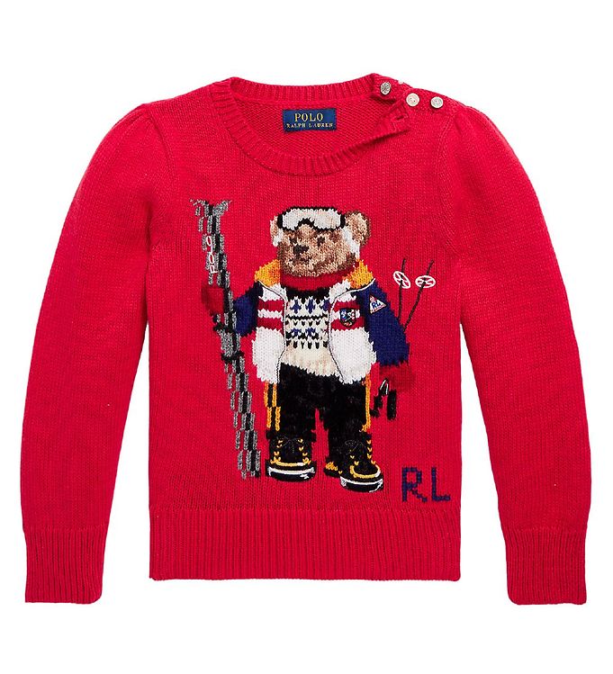 11: Polo Ralph Lauren Bluse - Strik - Rød m. Bamse