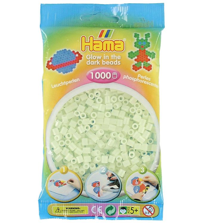 Hama Midi Perler - 1000 stk. 55 Selvlysende Grøn unisex