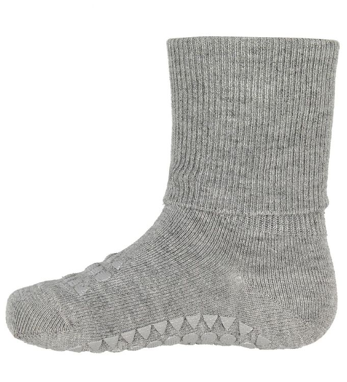 15: GObabyGO Bamboo Strømper Antislip Grey Melange