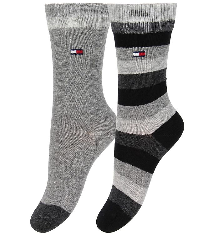 Tommy Hilfiger Strømper - 2-pak Stripe Sortstribet/Gråmelere unisex