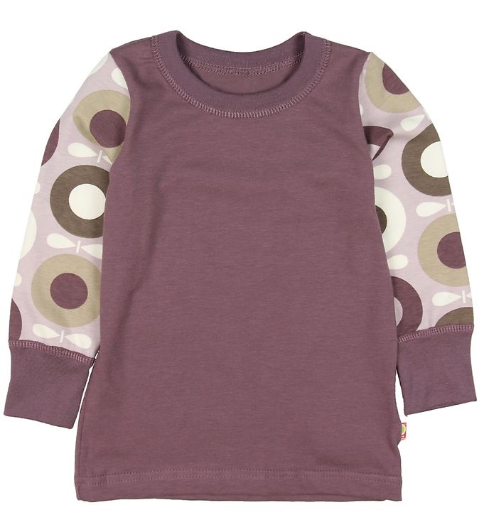Bluse rosa og brun æbleprint på ærmer