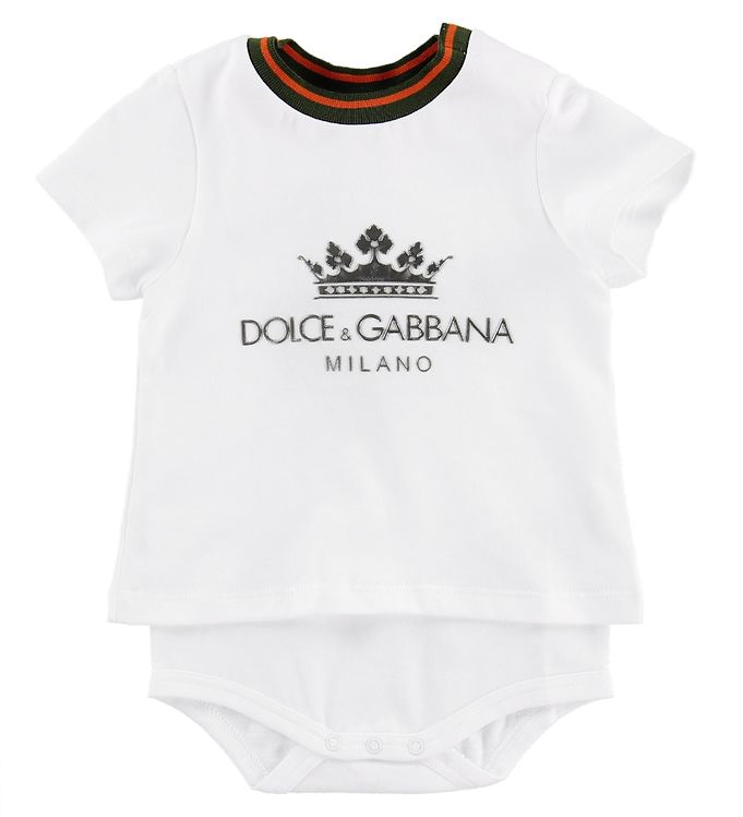 Image of Dolce & Gabbana Body m. T-Shirt k/æ - Hvid m. Logo - 6-9 mdr - Dolce & Gabbana Bodystocking - K/Æ (130993-711657)