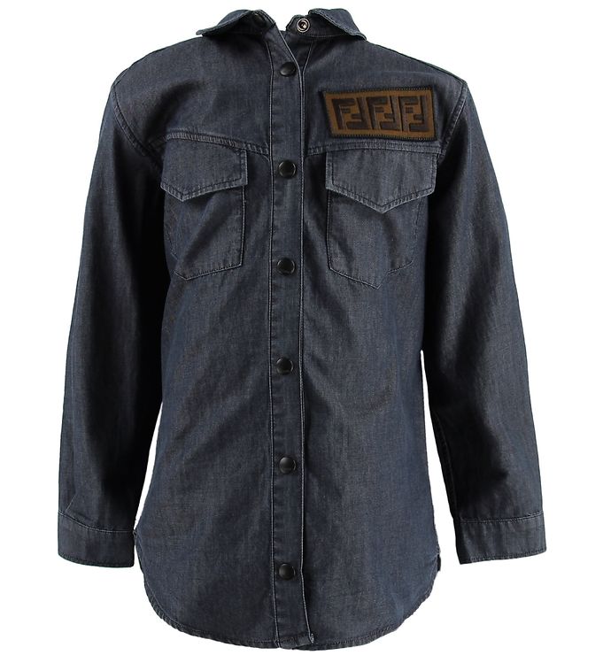 Kids Skjorte Denim Mørkeblå M Patch 8 år 128 Skjorte Fra Fendi