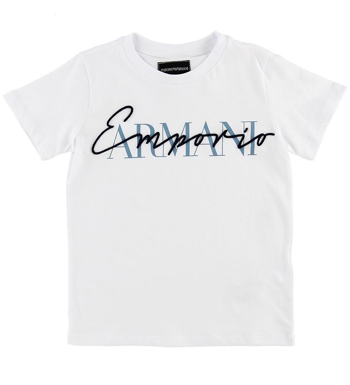 Emporio Armani T Shirt Hvid M. Tekst/broderi