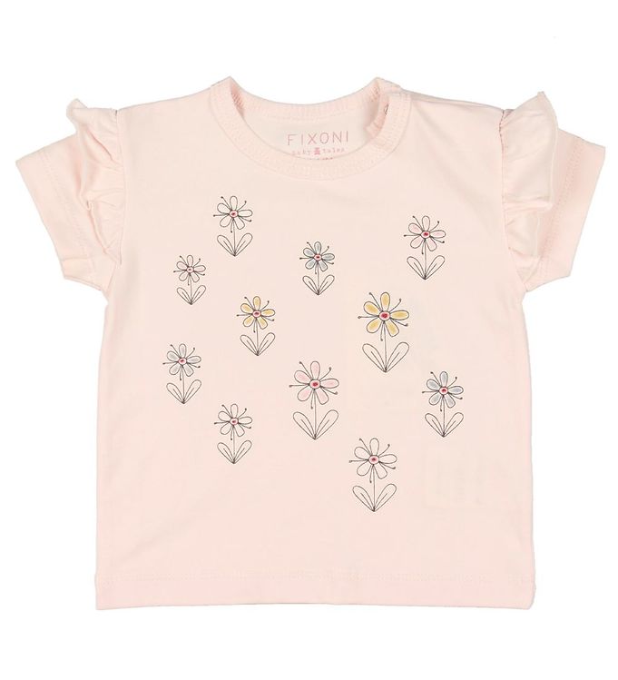 Image of Fixoni T-shirt - Soft Rose m. Blomster - 68 - Fixoni T-Shirt (131790-715637)