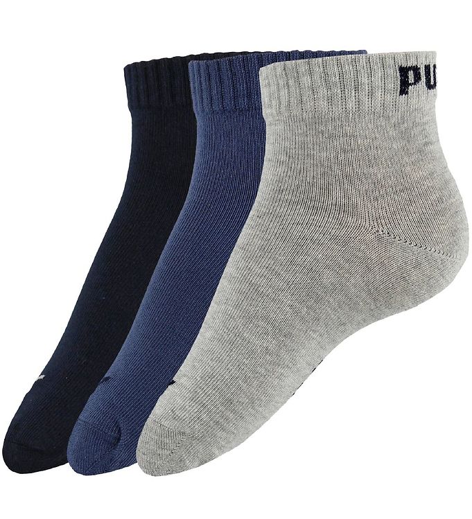 #2 - Puma Ankelstrømper - 3-pak - Quarter Plain - Blå/Gråmeleret/Navy