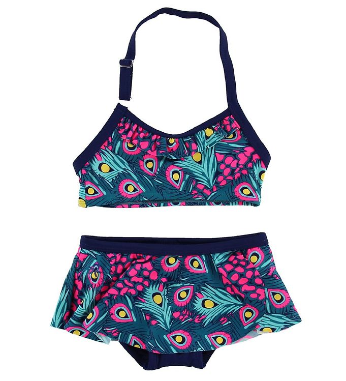 Color Kids Bikini - Tracy - UV40+ - Navy/Pink m. Påfuglefjer