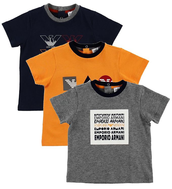 Emporio Armani T-shirt - 3-pak - Gråmeleret/Sort/Orange