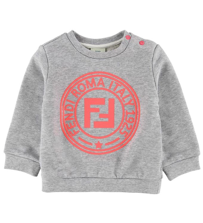 6: Fendi Sweatshirt - Gråmeleret m. Neonpink/Logo