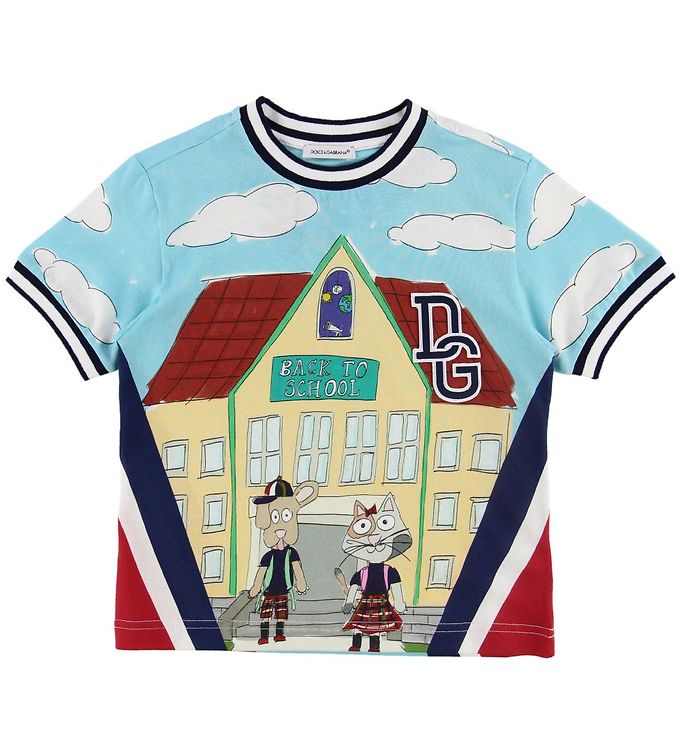 Dolce & Gabbana T-shirt - Back To School - Lyseblå m. Skole