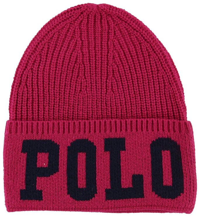 Polo Ralph Lauren Hue - Akryl/Uld - Mørk Pink m. Tekst