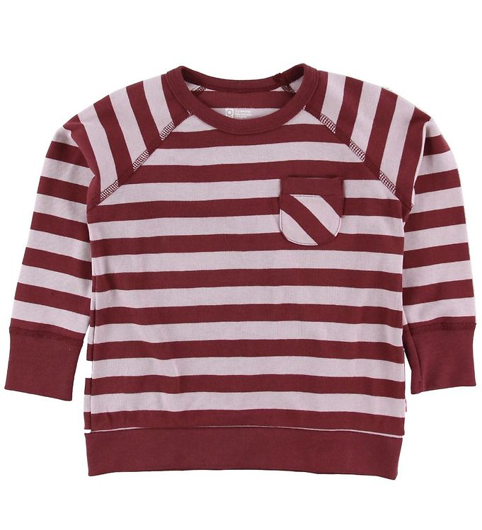 Bluse med lomme i blomme og lys lilla striber