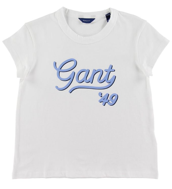 #2 - GANT T-shirt - Gant Script - Hvid m. Lyseblå