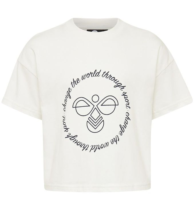 overbelastning Dårligt humør Torden Hummel T-shirt - Cropped - hmlMary - Hvid m. Print