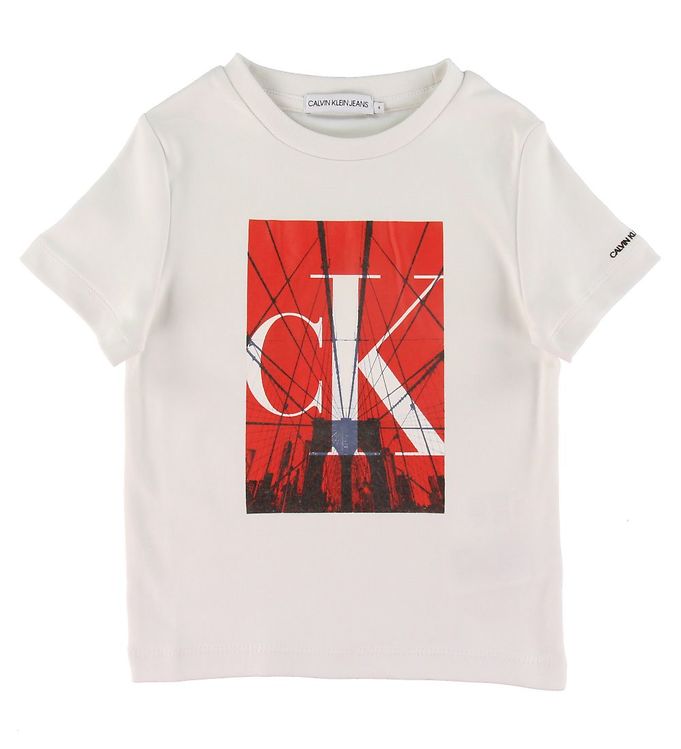 Calvin T-shirt Bright White m. Rød/Logo » Fri fragt i DK