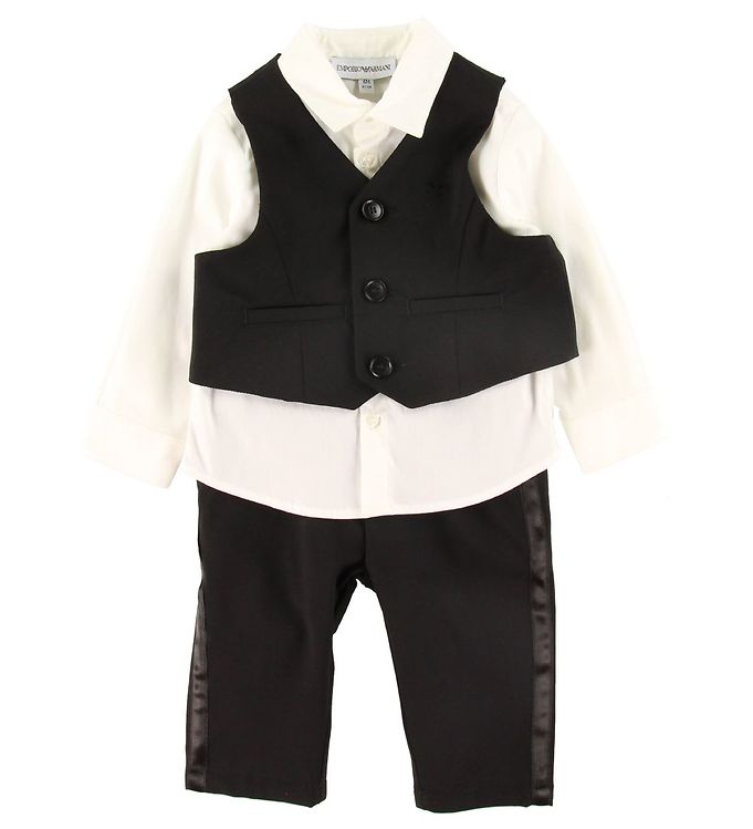 Emporio Armani Sæt Skjorte/vest/bukser Sort/hvid