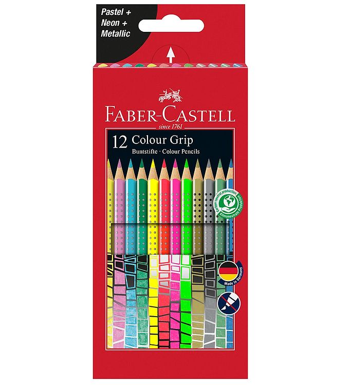 Faber-Castell Farveblyanter - Grip - 12 stk - Pastel/Neon/Metall