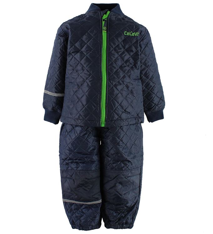 Termotøj uden fleece fra CeLaVi - Marineblå m. grøn lynlås