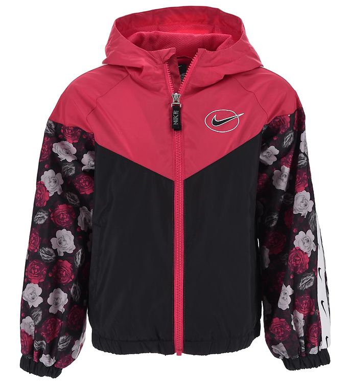 8: Nike Jakke - Floral Windrunner - Sort/Rosa