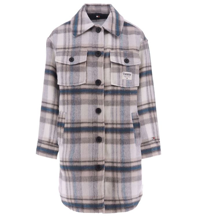 #2 - Tommy Hilfiger Jakke - Check Coat - Grey/Petrol Check