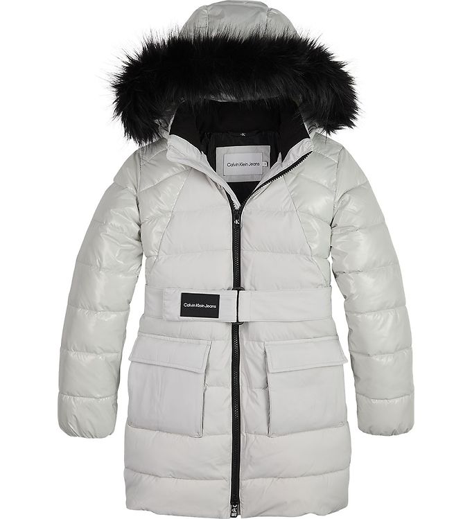 Billede af Calvin Klein Dynefrakke - Mixed Media Belted Puffer - Stone Grey