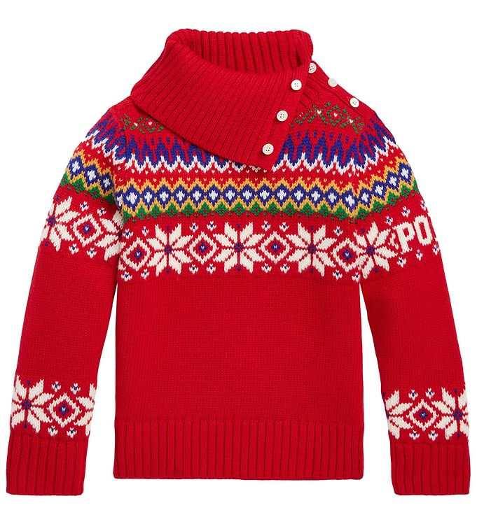 Image of Polo Ralph Lauren Bluse - Bomuld/Uld - Fair Isle - Rød m. Mønste - 5 år (110) - Polo Ralph Lauren Bluse (277566-3824946)