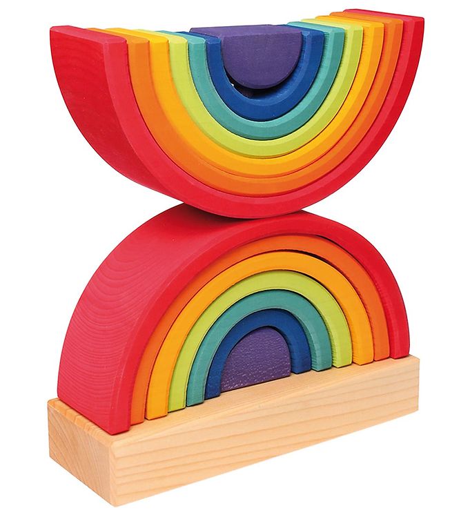 Grimms Trælegetøj - Stabletårn Dobbelt Regnbue Multifarvet unisex