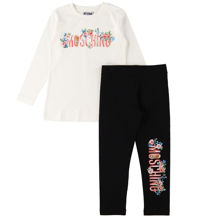 #2 - Moschino Bluse/Leggings - Cloud/Sort m. Tekst/Blomster