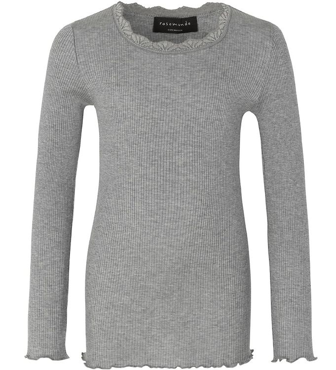 Silkebluse m. blonde fra Rosemunde Kids i Light grey melange