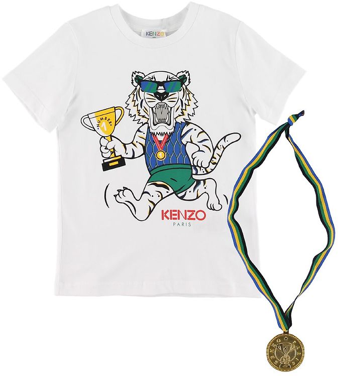 #2 - Kenzo T-shirt - Exclusive Edition - Hvid/Blå m. Medalje