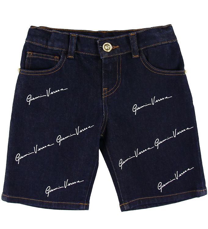 Versace Shorts Denim Navy M. Allover Logo
