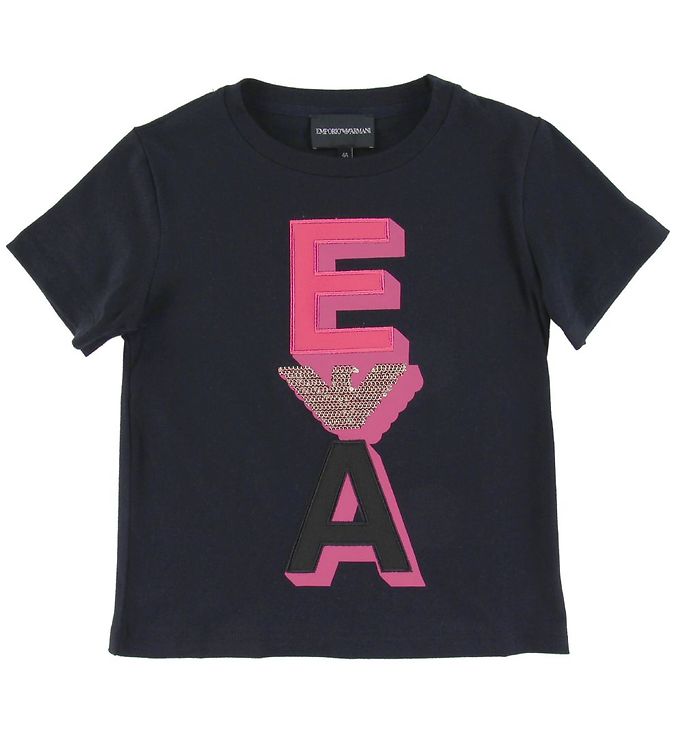Emporio Armani T-shirt - Navy m. Pink/Guld