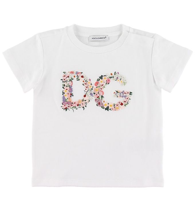 Dolce & Gabbana T Shirt Hvid M. Blomsterbrodering