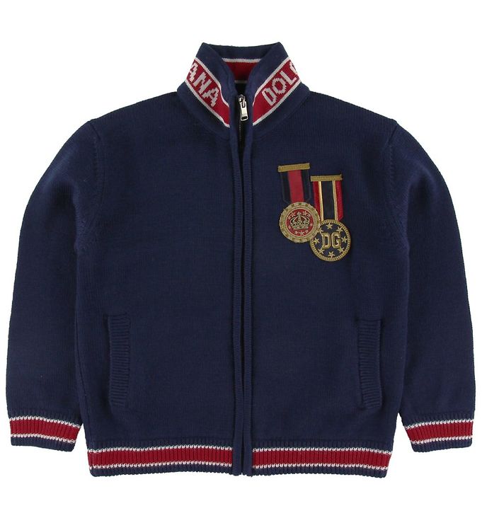 Cardigan Uld Navy M Patches 12 år 152 Cardigan Fra Dolce & Gabbana