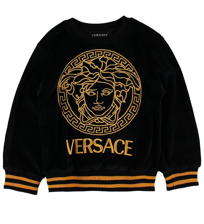 Image of Versace Bluse - Velour - Sort/Guld m. Logo - 8 år (128) - Versace Bluse (185556-936111)