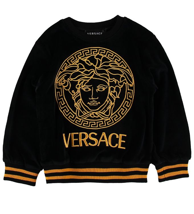 4: Versace Bluse - Velour - Sort/Guld m. Logo