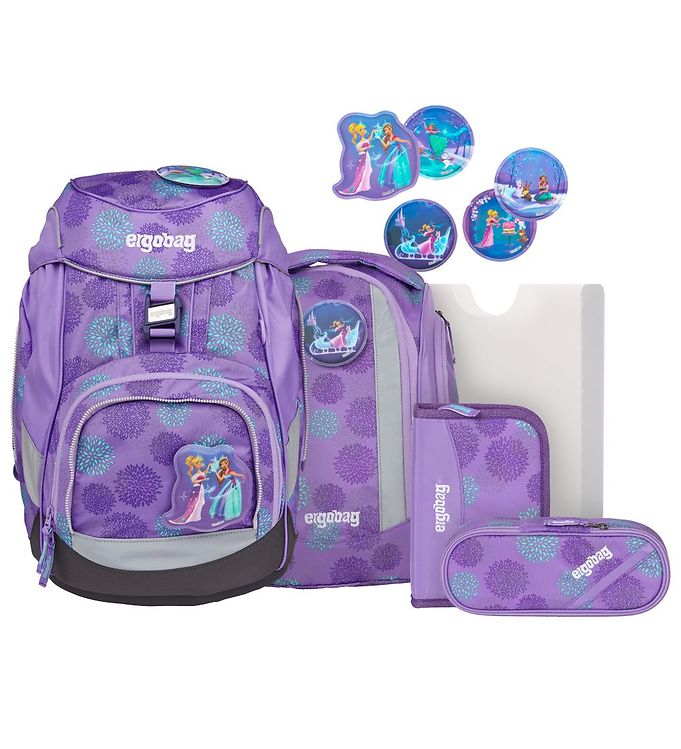 #1 - Ergobag Skoletaske Sæt Glow Pack SleighBear Purple Ice Flowers