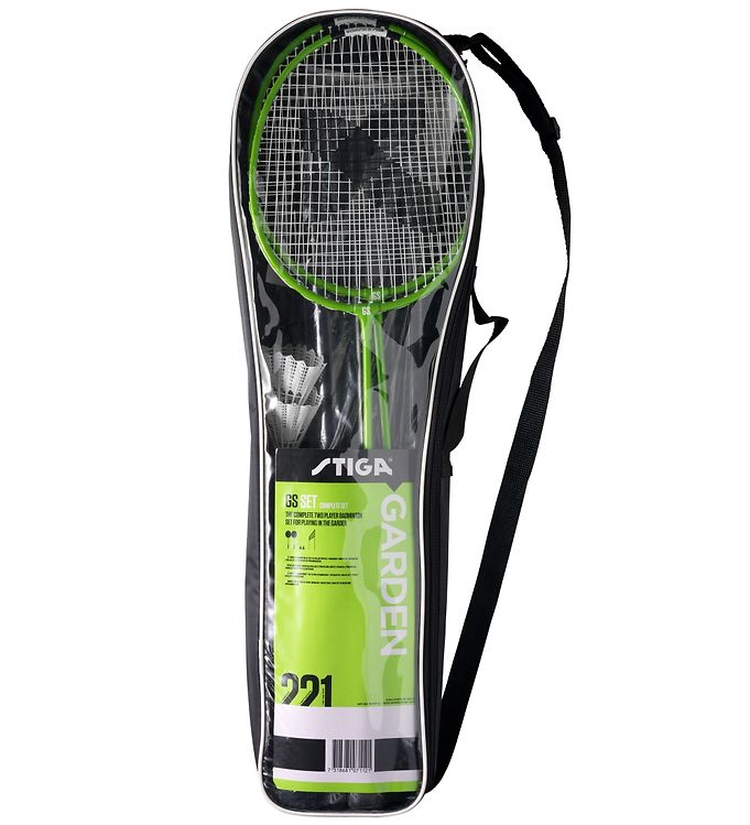 4: Stiga Badmintonsæt - Ketcher/Net/Fjerbolde - Grøn m. 2 Ketchere