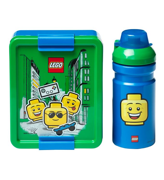 lindre Relativitetsteori Afgift Lego Storage Madkasse/Drikkedunk - Iconic Boy - Grøn/Blå