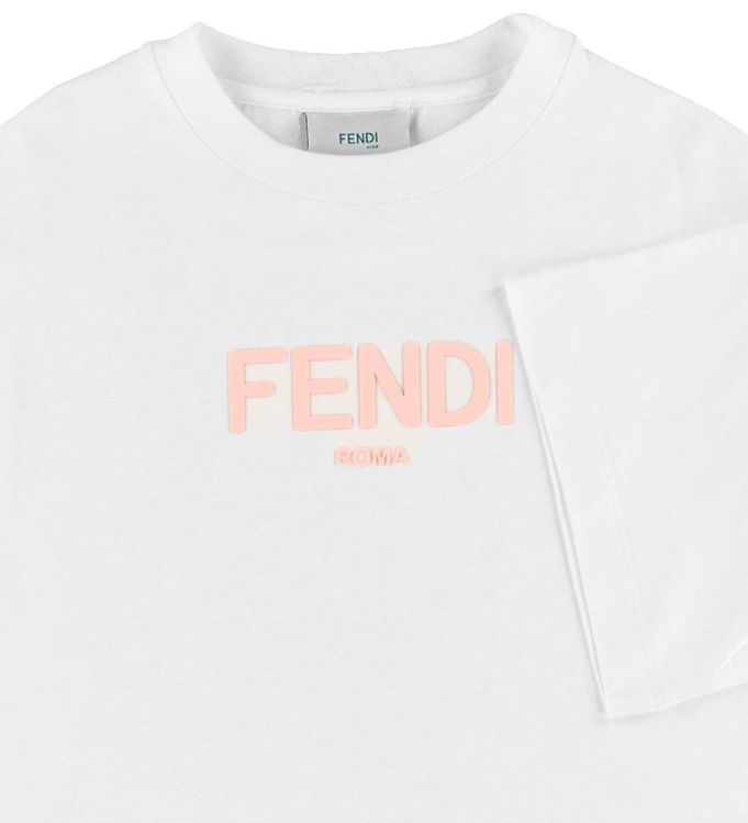 Fendi T-shirt - Hvid m. Lyserød Logo Fri fragt i Danmark