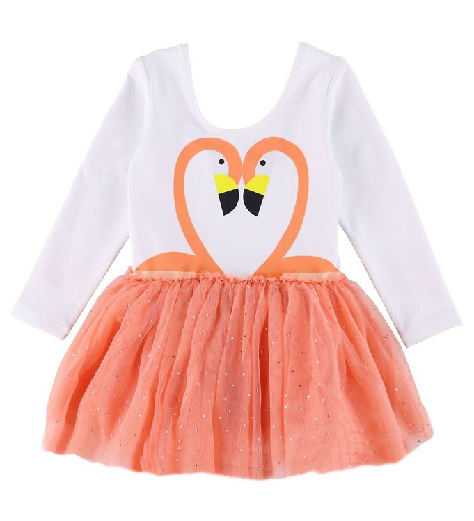 Stella McCartney Kids Kjole - Hvid/Rosa m. Tyl/Flamingoer female