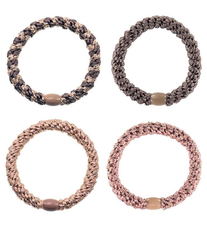 Kknekki Elastikker - 4-pak - Brun/Rosa Glimmer/Beige Glimmer