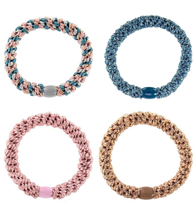 Kknekki Elastikker - 4-pak - Rosa/Blå/Beige Glimmer