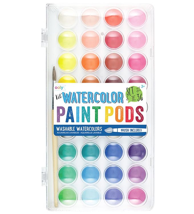 4: Ooly Vandfarver m. Pensel - Paint Pods - 36 stk - Multifarvet