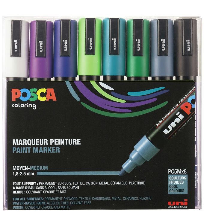 Posca Tuscher - PC-5M - 8 stk. Kolde Farver » Fri fragt i