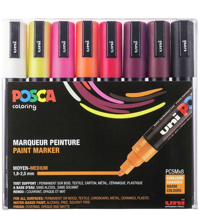 Billede af Posca Tuscher - PC-5M - 8 stk. - Varme Farver